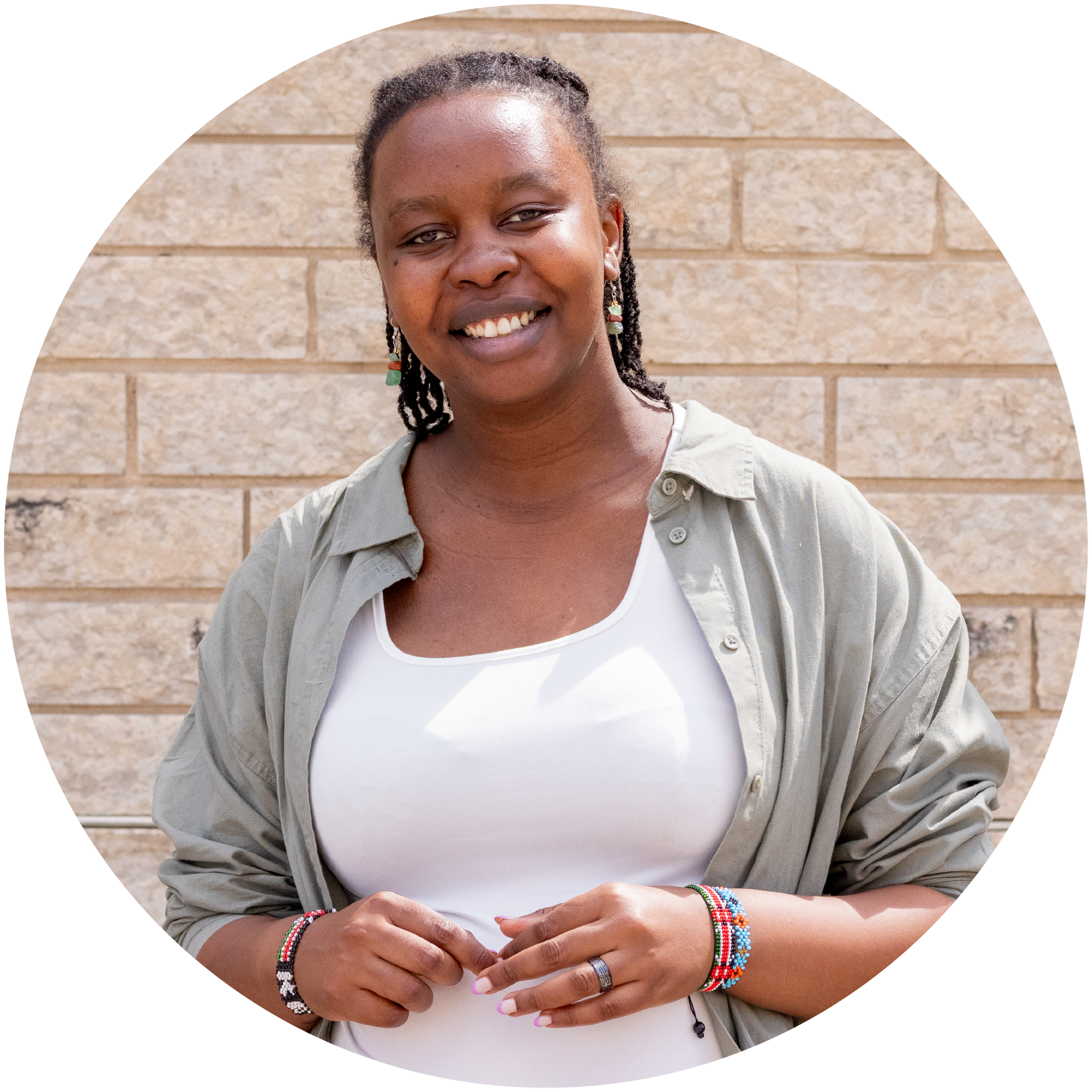 Pauline smiles at the camera